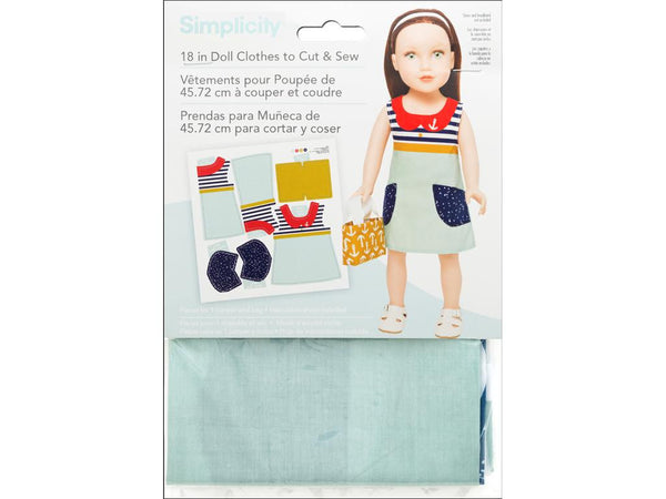 Simplicity Doll Clothes 18" Jumper & Bag Aqua/Stripe
